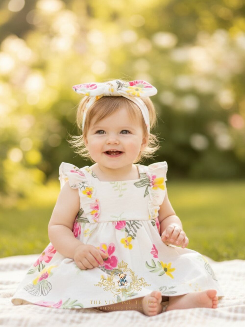 NWT Adorable Girls Tropical Floral Dress Bloomer & Headband Kids 3-Piece Set 24M